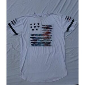 Bleecker &‎ Mercer 3XL White Tshirt USA Flag Good Condition (small Stain)